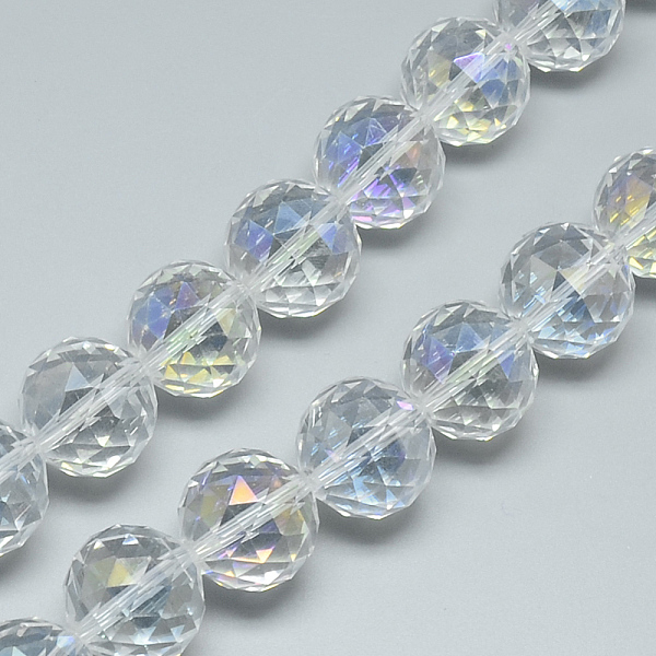 

PandaHall Electroplate Glass Bead Strands, AB Color Plated, Faceted, Round, Clear, 17~18x17~18mm, Hole: 2mm, about 30pcs/strand, 22.8 inch...