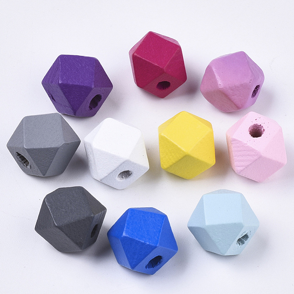 

PandaHall Spray Painted Natural Wooden Beads, Polygon, Mixed Color, 12x12x12mm, Hole: 3mm Schima Wood Polygon Multicolor