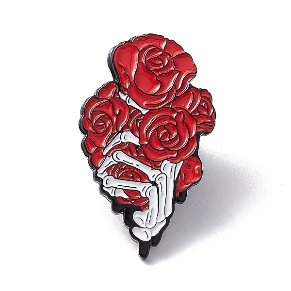 

PandaHall Skeleton Hand with Rose Enamel Pin, Halloween Alloy Brooch for Backpack Clothes, Electrophoresis Black, Red, 32x18x1mm...