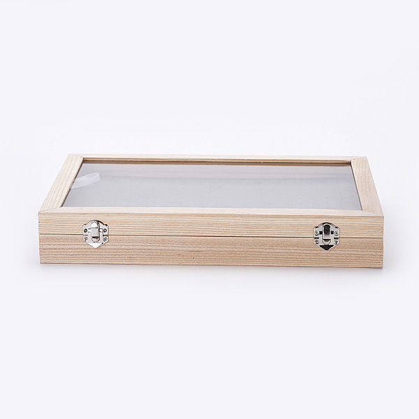 PandaHall Wooden Stud Earring Presentation Boxes, with Glass and Velvet Pillow, Rectangle, Antique White, 350x240x5.5cm Wood Orange