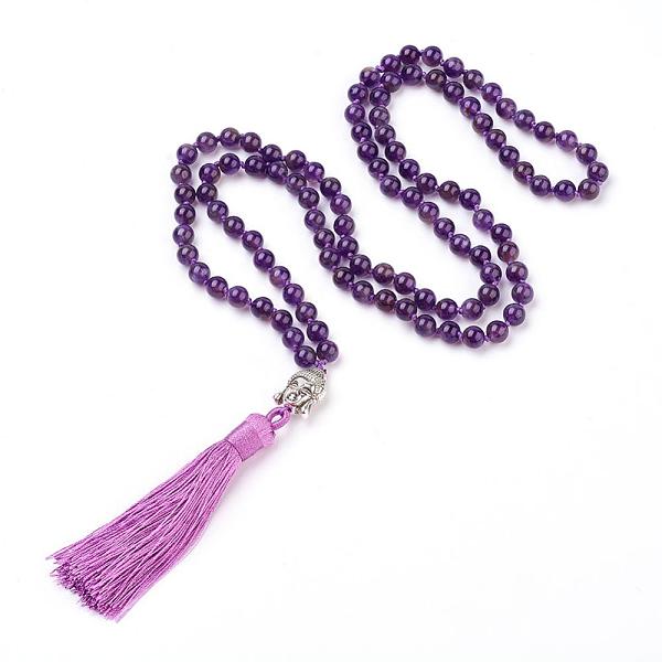 

PandaHall Tassel Pendant Necklaces, with Natural Amethyst Beads, Buddha Head, 31.1 inch~33 inch(79~84cm) Amethyst