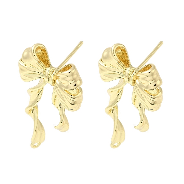 

PandaHall Brass Studs Earrings Findings, Bowknot, Real 14K Gold Plated, 32x16.5x5mm, Hole: 1.2mm, Pin: 11.5x0.7mm Brass Bowknot