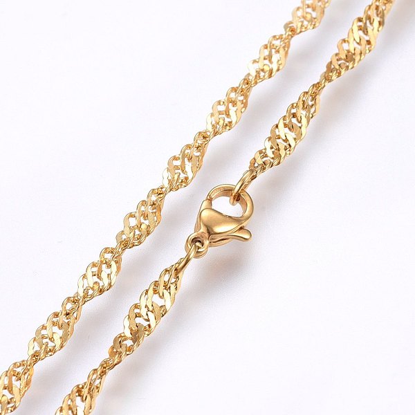 

PandaHall 304 Stainless Steel Singapore Chain Necklaces, Water Wave Chain Necklaces, with Lobster Claw Clasps, Golden, 17.7 inch(45cm)...