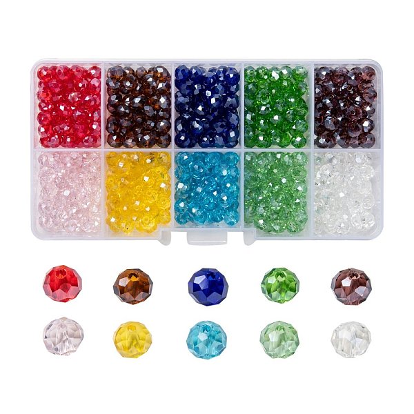 

PandaHall Electroplate Glass Beads, Pearl Luster Plated, Faceted, Rondelle, Mixed Color, 6x5mm, Hole: 1mm, 10 colors, 50pcs/color..., Multicolor