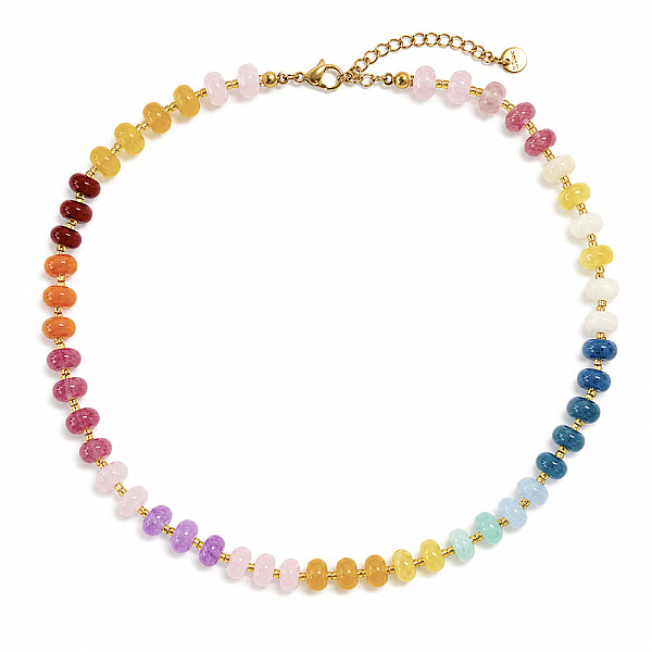 Colliers bohèmes en pierres synthétiques arc-en-ciel avec perles rondelles et perles de rocaille pour femmes