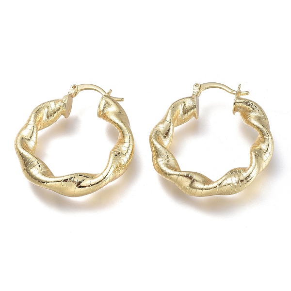 

PandaHall Brass Hoop Earrings, with 304 Stainless Steel Pins, Twisted Ring Shape, Real 18K Gold Plated, 34x31x6mm, Pin: 0.7x2mm Brass Ring