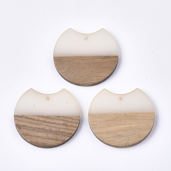 

PandaHall Resin & Walnut Wood Pendants, Gap Flat Round, Linen, 33x37x3mm, Hole: 1.8mm Resin+Wood Flat Round Brown