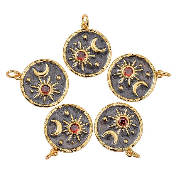 

PandaHall 5Pcs Brass Micro Pave Cubic Zirconia Pendants, with Enamel and Jump Rings, Flat Round with Moon & Star, Real 18K Gold Plated..., Gray