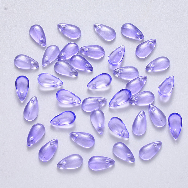 

PandaHall Transparent Spray Painted Glass Charms, with Glitter Powder, Teardrop, Lilac, 9.5x5x3mm, Hole: 1.2mm Glass Teardrop Purple