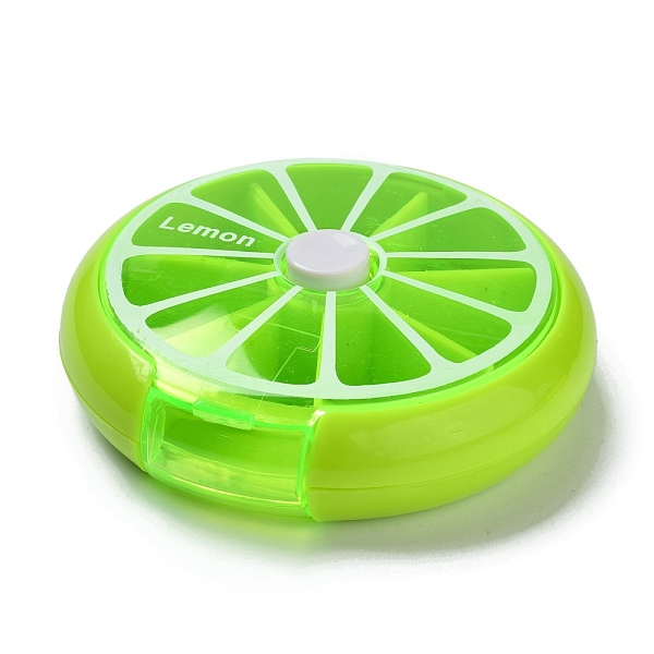 PandaHall Plastic Bead Containers, for Small Parts, Hardware and Craft, 7 Compartments, Flat Round, Green Yellow, 9.05x2.4cm, Hole: 28x13mm...