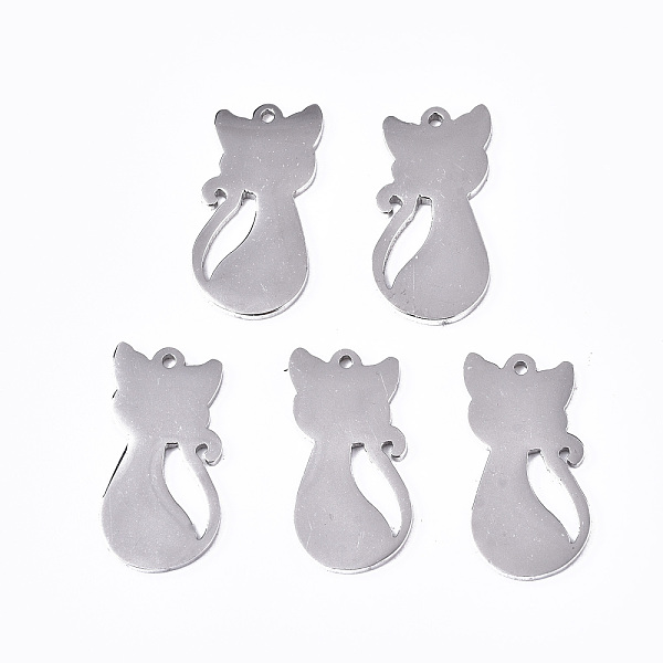 

PandaHall 304 Stainless Steel Pendants, with Jump Ring, Laser Cut, Stamping Blank Tag, Cat, Stainless Steel Color, 16.5x8x1mm, Hole: 0.8mm...