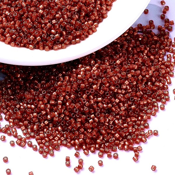 

PandaHall MIYUKI Delica Beads, Cylinder, Japanese Seed Beads, 11/0, (DB2173) Duracoat Semi-Frosted Silver Lined Dyed Light Watermelon..., Red