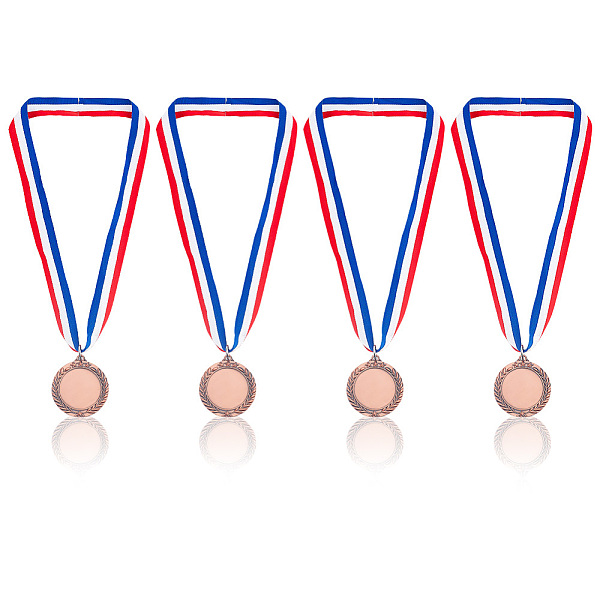 

PandaHall 4Pcs Alloy Blank Medal, Polyester Lanyard Medal for Children's Event, Red Copper, 520mm Alloy Flat Round Red