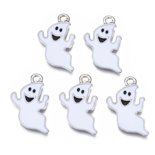 

PandaHall Rack Plating Alloy Enamel Pendants, Halloween, Ghost, Cadmium Free & Nickel Free & Lead Free, Platinum, White, 23x14x1mm, Hole...