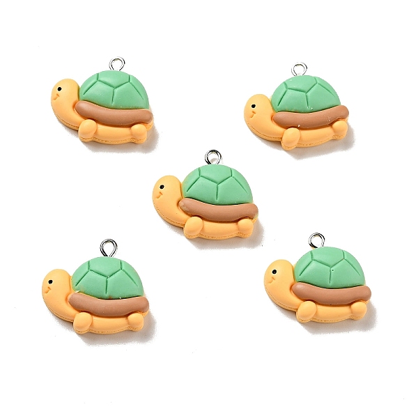 

PandaHall Opaque Resin Pendants, Turtle Charm, with Platinum Tone Iron Loops, Light Green, 22x24x8mm, Hole: 2x2.1mm Iron+Resin Tortoise