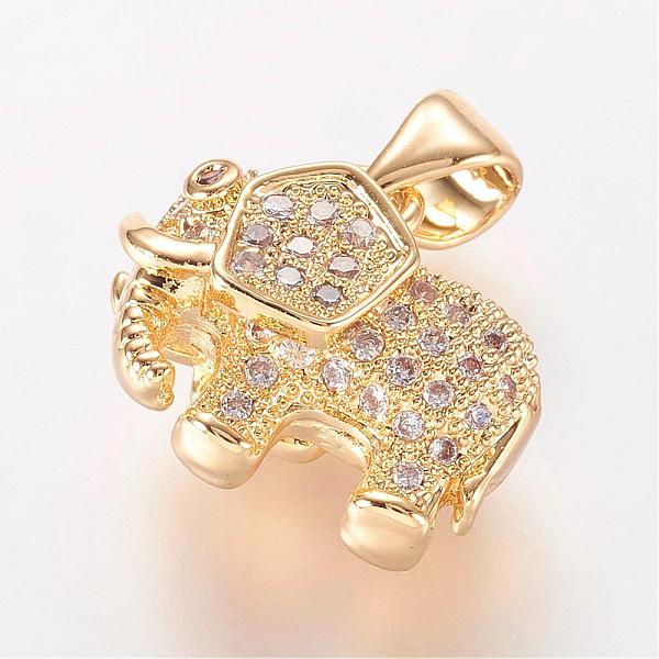 

PandaHall Brass Micro Pave Cubic Zirconia Pendants, Elephant Charms, Golden, 12.5x14x7.5mm, Hole: 3x5mm Brass+Cubic Zirconia Elephant