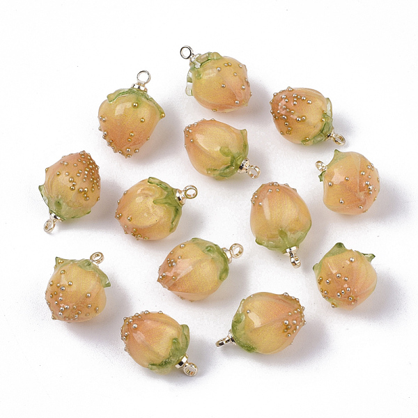 

PandaHall Handmade Flower Epoxy Resin Pendants, with Brass Peg Bails and Glass Micro Beads, Bud, Golden, Gold, 14~15x9~10x9~10mm, Hole...