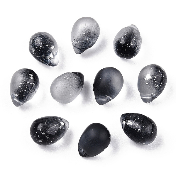 

PandaHall Two Tone Spray Painted Glass Charms, with Silver Foil, Frosted, Teardrop, Black, 14x10x9.5mm, Hole: 1mm Glass Teardrop Black