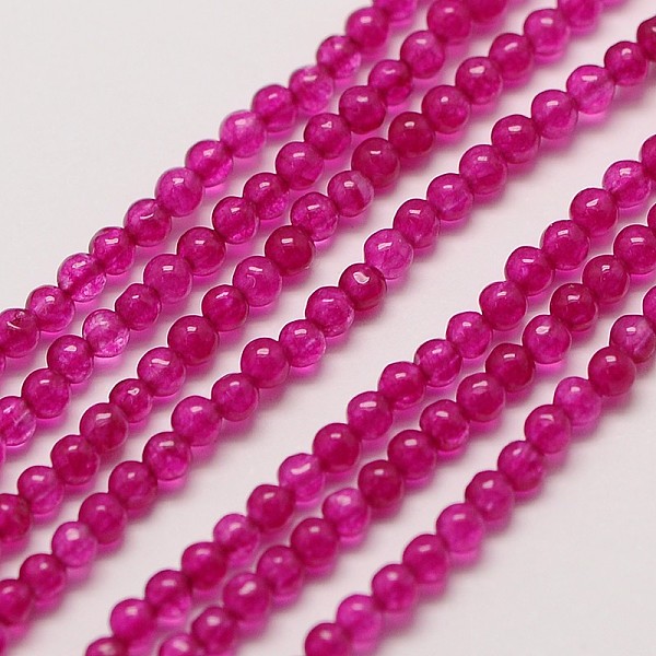 

PandaHall Natural White Jade Round Bead Strands, Dyed, Magenta, 3mm, Hole: 0.8mm, about 110pcs/strand, 15~15.5 inch White Jade Round Pink