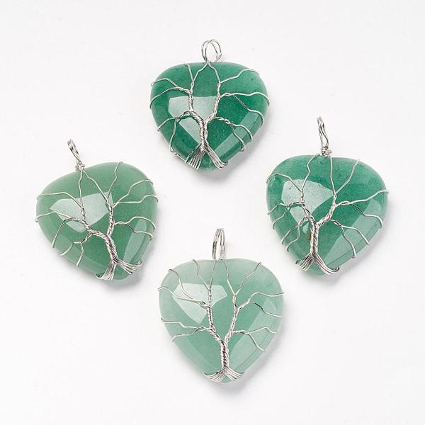 

PandaHall Natural Green Aventurine Pendants, with Brass Findings, Heart, Platinum, 39~42x30~31x10~11mm, Hole: 5mm Green Aventurine Heart