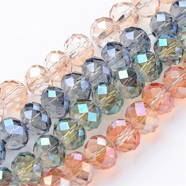 

PandaHall Electroplate Glass Beads Strands, Faceted Rondelle, Mixed Color, 10x8mm, Hole: 1mm, about 63~65pcs/strand, 19.2~20 inch(48~50cm)..., Multicolor