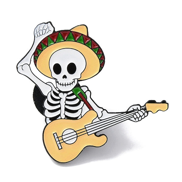 

PandaHall Musical Skull Enamel Pin, Halloween Alloy Brooch for Backpack Clothes, Moccasin, 31x32x2mm Alloy+Enamel Skull Orange