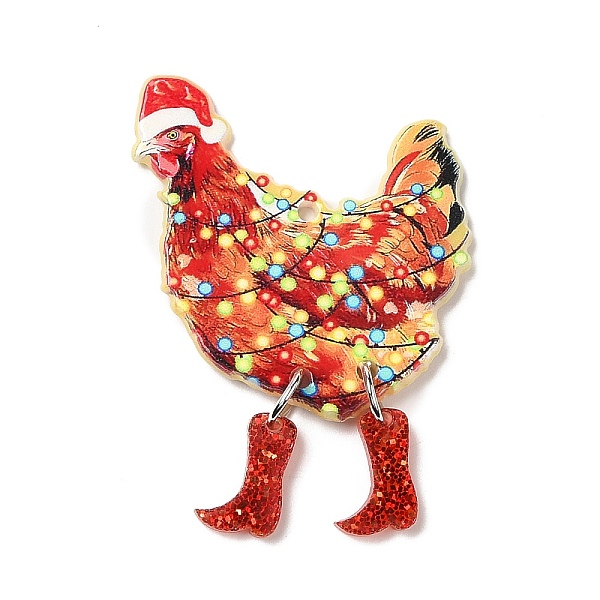 

PandaHall Acrylic Pendants, Rooster, 50x36x2.5mm, Hole: 2mm Acrylic Rooster Red