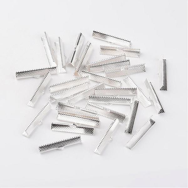 

PandaHall Iron Ribbon Crimp Ends, Silver Color Plated, 8x35mm, Hole: 1mm Iron