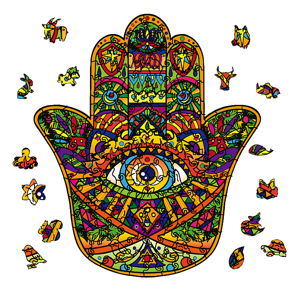 

PandaHall GLOBLELAND 120Pcs Wooden Puzzles for Adults Hamsa Hand Wooden Jigsaw Puzzles Colorful Wood Adult Jigsaw Puzzles for Birthday...
