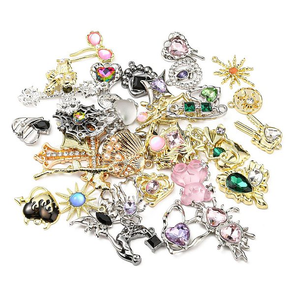 

PandaHall Alloy Rhinestone Pendants, Mixed Shapes, Mixed Color, 20~35x20~48.5x5mm, Hole: 1.8~2.5mm Alloy+Rhinestone Mixed Shapes