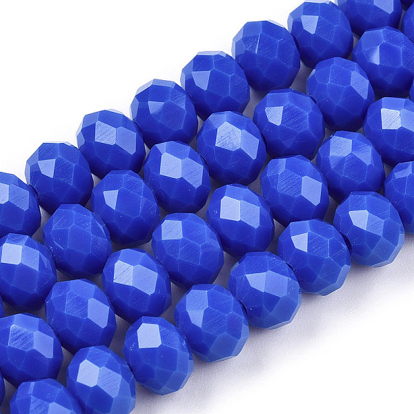 

PandaHall Opaque Solid Color Glass Beads Strands, Faceted, Rondelle, Royal Blue, 3.5x3mm, Hole: 0.4mm, about 113~115pcs/strand, 32~33cm...