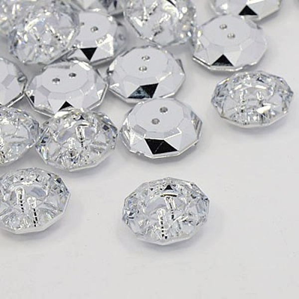 

PandaHall Acrylic Rhinestone Buttons, 2-Hole, Faceted, Flat Round, Crystal, 18.5x18x6.5mm, Hole: 1mm Acrylic Rhinestone Flat Round Clear