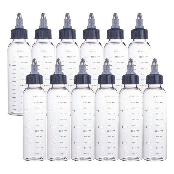 PandaHall BENECREAT 12PCS 110ml Scale Empty Plastic Squeeze Bottles with Black Twist Cap Graduated Squeeze Dispensing Bottles for Ink Liquid...