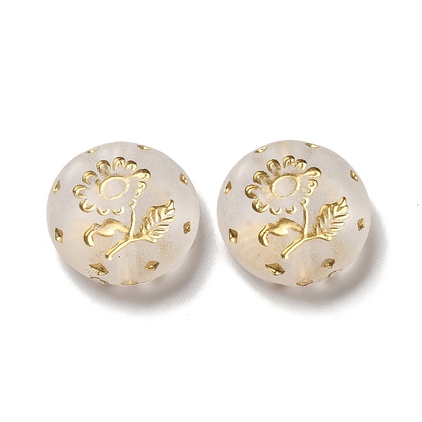 

PandaHall Transparent Plating Acrylic Beads, Golden Metal Enlaced, Flat Round with Flower, Frosted, Clear, 18x5.5mm, Hole: 1.8mm, about...