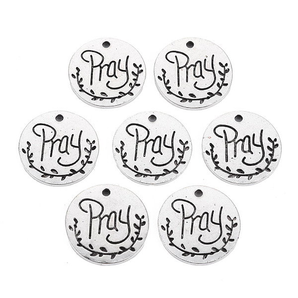 

PandaHall Tibetan Style Alloy Pendants, Cadmium Free & Lead Free, Flat Round with Word Pray, Antique Silver, 20.5x1.5mm, Hole: 1.6mm Alloy...