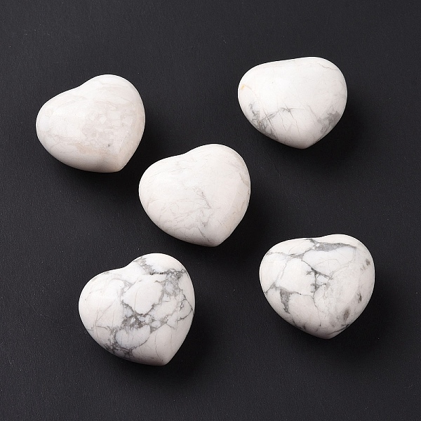 PandaHall Natural Howlite Heart Love Stone, Pocket Palm Stone for Reiki Balancing, 24x25.5x15.5mm Howlite Heart