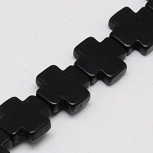 

PandaHall Synthetic Turquoise Beads Strands, Dyed, Greek Cross, Black, 15x15x4mm, Hole: 1mm, about 27pcs/strand, 15.4 inch Synthetic...