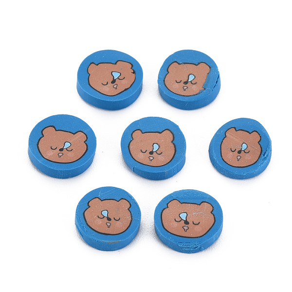 

PandaHall Handmade Polymer Clay Cabochons, Flat Round with Bear, Dodger Blue, 9.5x2mm, about 4500pcs/1000g Polymer Clay Flat Round