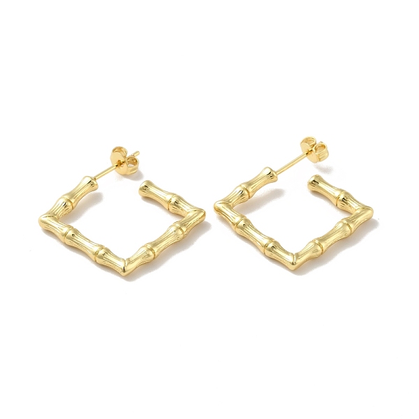 

PandaHall Rack Plating Brass Bamboo Wrap Square Stud Earrings, Half Hoop Earrings for Women, Cadmium Free & Lead Free, Real 18K Gold Plated...