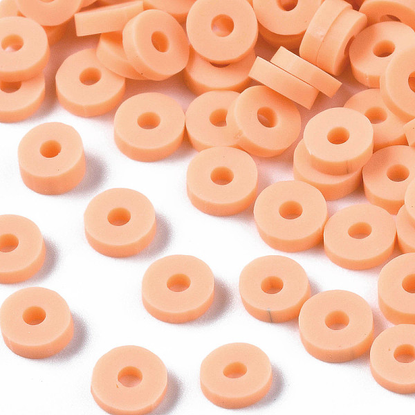 

PandaHall Handmade Polymer Clay Beads, Disc/Flat Round, Heishi Beads, Light Salmon, 4x1mm, Hole: 1mm, about 55000pcs/1000g Polymer Clay Disc