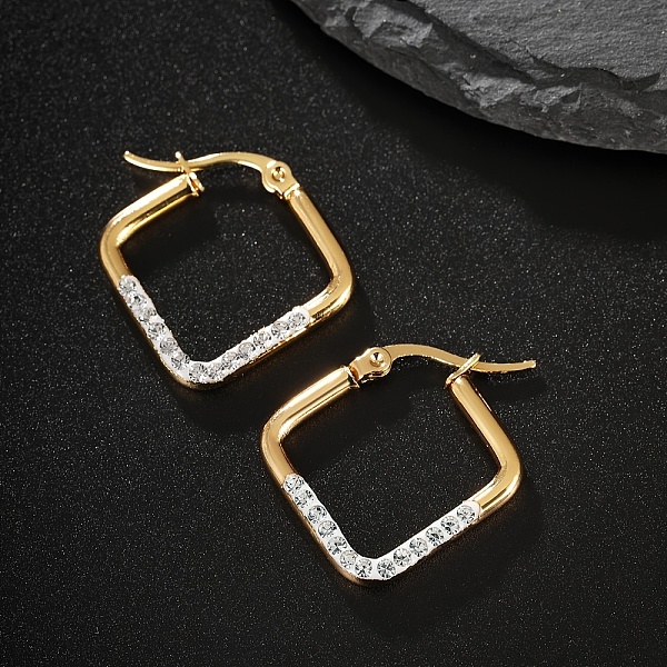 Elegant 201 Stainless Steel Square Hoop Earrings with Water Diamond for Women