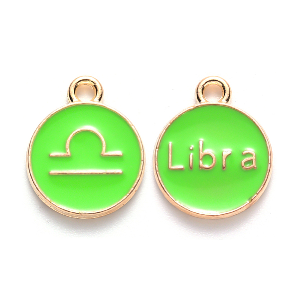 

PandaHall Alloy Enamel Pendants, Cadmium Free & Lead Free, Flat Round with Constellation, Light Gold, Pale Green, Libra, 15x12x2mm, Hole...