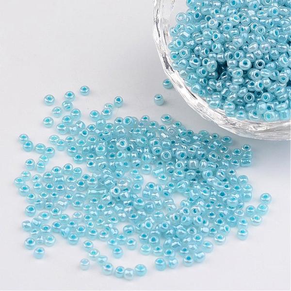 

PandaHall 12/0 Ceylon Round Glass Seed Beads, Pale Turquoise, Size: about 2mm in diameter, hole:1mm, about 3303pcs/50g Glass Cyan