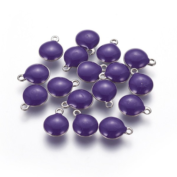 

PandaHall 304 Stainless Steel Enamel Charms, Enamelled Sequins, Flat Round, Stainless Steel Color, Indigo, 10.5x8x3~3.5mm, Hole: 1.2mm..., Purple