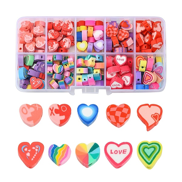 

PandaHall 200Pcs 10 Styles Handmade Polymer Clay Beads, Heart, Mixed Color, 7.5~9x7~11x3.5~5mm, Hole: 1.2~2mm, 20pcs/style Polymer Clay..., Multicolor