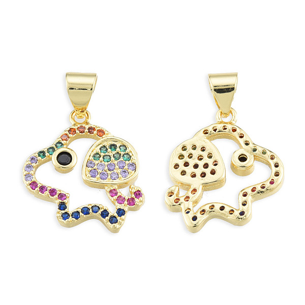

PandaHall Brass Micro Pave Cubic Zirconia Pendants, with Brass Snap on Bails, Nickel Free, Real 18K Gold Plated, Dog Charm, Colorful...