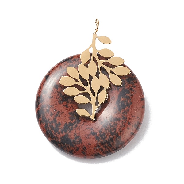 

PandaHall Natural Mahogany Obsidian Pendants, with Ion Plating(IP) Golden Color Tone 304 Stainless Steel Findings, Leaf with Donut/Pi Disc...