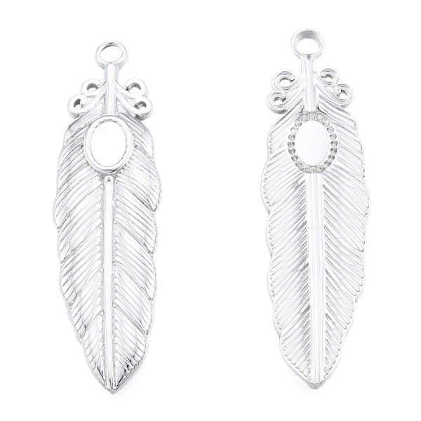 

PandaHall 201 Stainless Steel Pendant Settings for Enamel, Feather, Stainless Steel Color, Tray: 4x6mm, 46.5x13x2mm, Hole: 2.5mm 201...
