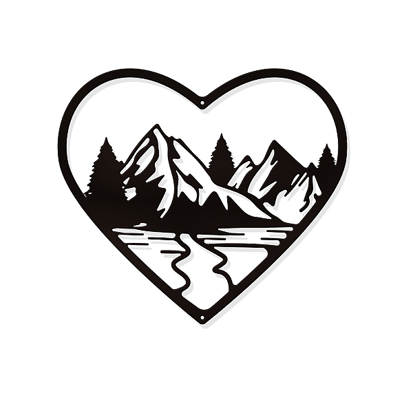 

PandaHall Iron Wall Art Decorations, for Front Porch, Living Room, Kitchen, Matte Style, Heart, Mountain Pattern, 255x226x1mm Iron Heart