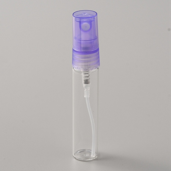 

PandaHall Transparent Glass Spray Bottles, Fine Mist Atomizer, with Plastic Dust Cap, Refillable Bottle, Column, Lilac, 1.4x7.9cm, Capacity..., Purple